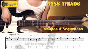 bass triad arpeggios lesson with tab shapes major minor dim c major sequences