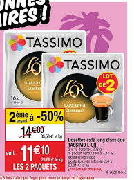 Offre Dosettes Cafe Long Classique Tassimo L Or 2eme Paquet A 50 Chez Cora