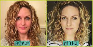 It has a finish that looks so flattering on ladies with an oval face shape. Devacut Before Afters That Will Make Your Jaw Drop Devacurl Blog Curly Hair Tips Deva Curl Haircut Deva Curl