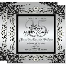 Elegant Silver Black 25th Wedding Anniversary Invitation Zazzle Com 25th Wedding Anniversary Invitations Wedding Anniversary Invitations Anniversary Invitations