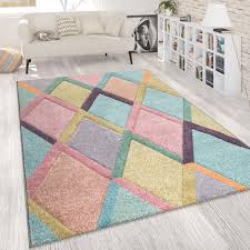 Teppiche, fussmatten und läufer günstig und bequem online bestellen. Teppich Bunt Wohnzimmer Rauten Muster Pastellfarben 3 D Design Weich Kurzflor Kaufen Bei Diva Teppich Center