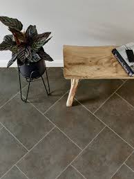 Amtico Spacia Ceramic Sable Ss5s3593 With Concrete Pale Stripping In Herringbone Tile Laying Pattern Amtico Flooring Lvt Flooring Flooring
