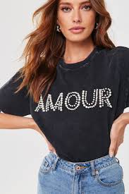 Amour Embellished Graphic Tee Forever 21 Forever21 Tops Plus Size Women S Tops Latest Trends