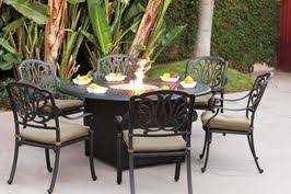 Darlee Elizabeth Six Seat Patio Set With 60 Diameter Universal Round Fire Pit Dining Table Propane Tank Fire Pit Dining Set Fire Pit Table Set Fire Pit Patio