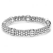 Five Fluted Stations Accent The Sterling Silver Caviar Beading On This Versatile Bracelet Finished With A Box Clasp Th Lagos Jewelry Bracelets Caviar Bracelet