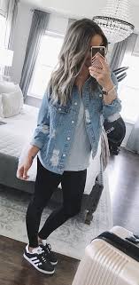 Womens Black And Blue Denim Jacket Fallout Women S Blue Button Up Denim Jacket Vee Neck Black Skinnies And Tennis Shoes Preppy Outfits Winter Outfit Trends Fashion