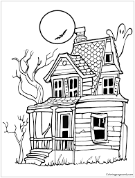 Clipart moon coloring pages moon and the rocket ship coloring page. A Rickety House With A Ghost Full Moon And Bat Coloring Pages Halloween Coloring Pages Coloring Pages For Kids And Adults