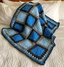 Granny Square Blue Agate Crochet Blanket Easy Crochet Blanket Crochet Granny Square Blanket Square Crochet Blanket