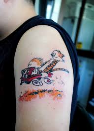 For the linework, the drawings are simple and almost like the drawings that you can see in a children's book. Minimalist Calvin And Hobbes Tattoo Cute Simple Tattoos