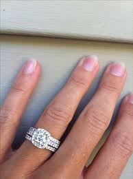 Wedding Rings Cushion Halo Engagement Ring With Two Wedding Bands But I Want The Band Cushion Halo Engagement Ring Cushion Halo Engagement Wedding Rings Halo