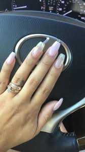Acrylic nail paints are a mixture of liquid monomer and powder polymer. Natural Pink Acrylic Nails With Broken Glass Iridescent Film Affect Acrylic Affect Broken Film Glas Pink Acrylic Nails Plain Acrylic Nails Glass Nails