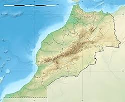 Morocco map with tourist destinations flagged and links to travel guides and pictures of marrakesh, fez, agadir, atlas mountains. Erfoud Wikipedia