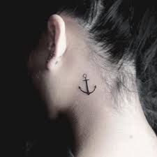 Little Anchor Tattoo On The Back Of The Neck By Stella Tx Neck Tattoo Minimalist Tattoo Tattoos On Back