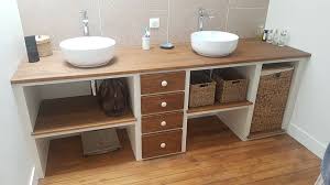 Meuble Double Vasque Sur Mesure Avec Plan Vasque En Chene Meuble Rangement Salle De Bain Meuble De Salle De Bain Idee Deco Salle De Bain Bois