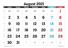 Din a4 (216 x 303 mm). Kalender August 2021 Zum Ausdrucken Mit Ferien Kalender 2021 Zum Ausdrucken