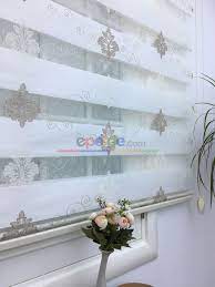 Damask Desen Brode Islemeli Zebra Perde Kahve Acik Damask Zebra Perde