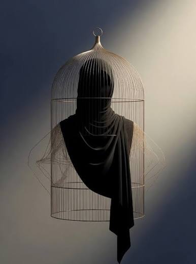 The woman is a prisoner in the cage of the veil