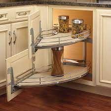 Bottom pullout drawer is pulled through door opening, while other 3 pullout drawers remain. How To Make Blind Corner Cabinet Space More Useful