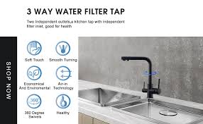3 Way Water Filter Taps Stainless Steel Swivel Spout Pure Drinking Water Kitchen Sink Mixer Tap Matte Black Dt15k Amazon Co Uk Diy Tools