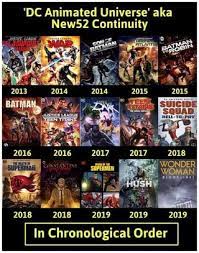 The first movie is justice league: Dc Animated Universe Aka New52 Continuity 2018 2018 M201 2019 2019 In Chronological Order Ifunny Universe Movie Universe Animation