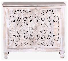 Anson Mandala Pattern Hand Carved White Washed Reclaimed Wood Storage Cabinet Farmhouse Storage Cabinets By Sierra Living Concepts