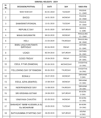 Telangana Holidays List 2019 General Optional Holidays For University Government