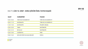 Türkiye radyo ve televizyonu 1. Trt Eba Tv Lise 9 Mayis Ders Programi 9 Mayis Cumartesi Gunu Gunu Eba Tv Lise Yayin Akisi
