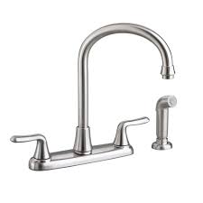American Standard Colony Soft 2 Handle Standard Kitchen Faucet With Side Sprayer And Gooseneck Spout In Stainless Steel 4275551f15 075 The Home Depot