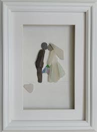 Pebble Art Picture Sea Glass Art Wedding Day Bride And Groom Portrait Sea Glass Art Glass Art Pictures Pebble Art
