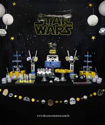 Festa Star Wars Por Decore Comemore Mesa Decorada Com Papelaria Tematica E Pec Star Wars Birthday Party Star Wars Party Decorations Star Wars Theme Party