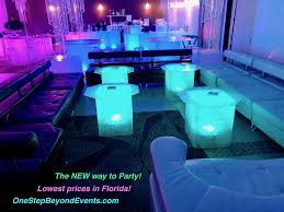 Miami Led Glow Furniture Rentals South Beach Vegas Club Style Decor Elegant 4 X4 Cocktail Highboy Glow Led Tables With Images Led Decor Glow Table Lounge Furniture