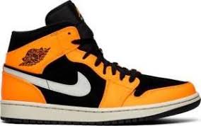 Black And Orange Air Jordan 1 Mid Nike Air Jordan 1 Mid 554724 062 Cone Orange Black Light Bone Authentic New Air Jordans Jordan 1 Mid Nike Air