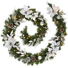 Made from the same pink tips as our popular pretty in pink christmas tree, these wreaths and garlands add a rosy blush to any celebration. Pre Lit Decorated Christmas Garland With 40 Warm White Led Lights 9 Ft We R Christmas