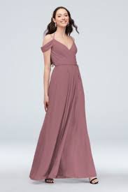 Off The Shoulder Georgette Wrap Bridesmaid Dress David S Bridal Bridesmaid Dresses Strapless Bridesmaid Dress Styles Wrap Dress Bridesmaid