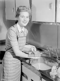 suspiciously cheerful woman washing