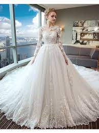 Gorgeous Wedding Dress 2018 Scoop Lace Applique Flowers Tulle Long Sleeve Bridal Gown Am882 Gorgeous Wedding Dress Long Sleeve Bridal Gown Pink Wedding Dresses