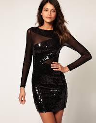 Black Long Sleeve Body Con Sequin Dress With Mesh Inserts 78 57 Asos Bodycon Dress Dresses Body Conscious Dress
