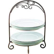 It may also be mounted on the wall and looks wonderful in a grouping. Two Tier Wrought Iron Plate Rack In Serving Dishes