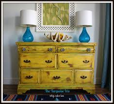 Vintage Modern Home Vintage Yellow Dresser Distressed Accented With Teal Yellow Distressed Furniture Yellow Painted Furniture Yellow Dresser