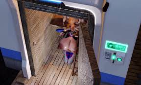 brocobich, d.va (overwatch), overwatch, alternate breast size, thighs  together, animated, sound, video, 1girl, 2boys, 3d, age difference, belly,  bodysuit, breasts, door, drinking pee, gigantic breasts, hetero, huge  areolae, huge nipples, human toilet,