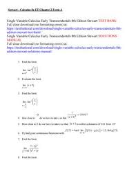 The answers should be used only as Single Variable Calculus Early Transcendentals 8th Edition Stewart Test Bank By Xander Johnston Issuu