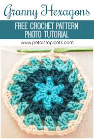 Free crochet pattern for a hexagon granny blanket. Crochet Hexagon Pattern And Photo Tutorial Petals To Picots