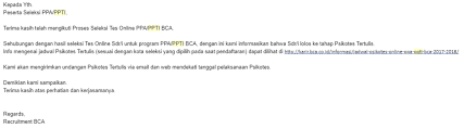 67 responses to pengalaman ppa bca 2016 ester wijaya 11 september 2016 at 1305 kak mau tanya boleh kah.one thought on panduan lengkap pendaftaran beasiswa ppappti bca pingback. Pendaftaran Ppa Bca Masnurul