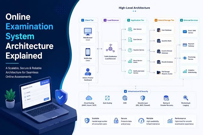 Arsitektur Sistem Ujian Online Skalabel, buatan AI