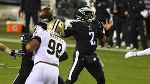 Count us skeptical that the eagles would pull their rookie quarterback with four starts under. Eagles Vs Saints Score Jalen Hurts Runs For 109 Yards In First Nfl Start As Philadelphia Shocks New Orleans Cbssports Com