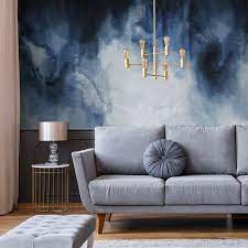 Feathr Indigo Abstract Wallpaper Australia Feature Wall Wallpaper Indigo Wallpaper Blue Wallpaper Living Room