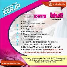 Butuh prt jam 7 sampek jam set 5. Lowongan Kerja Kasir Toko Berhasil 2 Di Solo Info Loker Solo