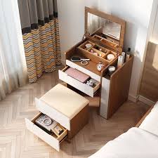 Modern Dressing Table With Mirror Multifunctional Makeup Vanity Set Drawers Stool Included In 2020 Vanity Table Set Dressing Table Vanity Set