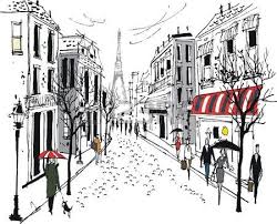 Vector Illustration Of Old French City Street With Pedestrians Paris Illustration City Drawing French Street