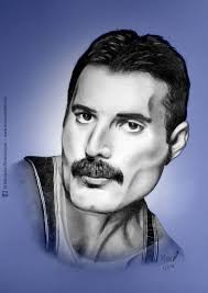 Retrato a lápiz de Freddie Mercury "Queen", por Marc Castells Lluch (El  Dibujante Rockanrolero). Portrait pencil drawing of Freddie Mercury.